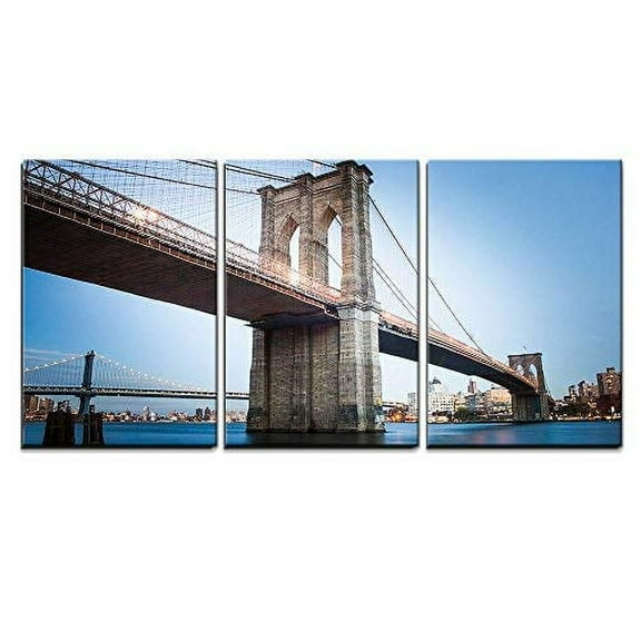 wall26 - 3 Piece Canvas Wall Art - Brooklyn Bridge in New York City - Modern Home Art Stretched and Framed Ready to Hang - 24"x36"x3 Panels