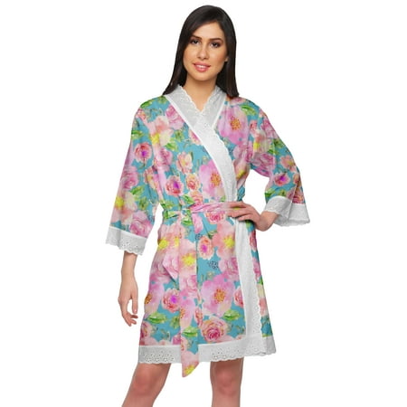 

Moomaya Short Printed Crossover Kimono Robes For Girls Nightwear Dressing Gown