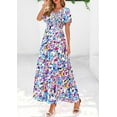 thumbnail image 5 of PRETTYGARDEN Women Floral Boho Maxi Dresses Summer Short Sleeve V Neck Smocked A Line Long Flowy Beach, 5 of 10