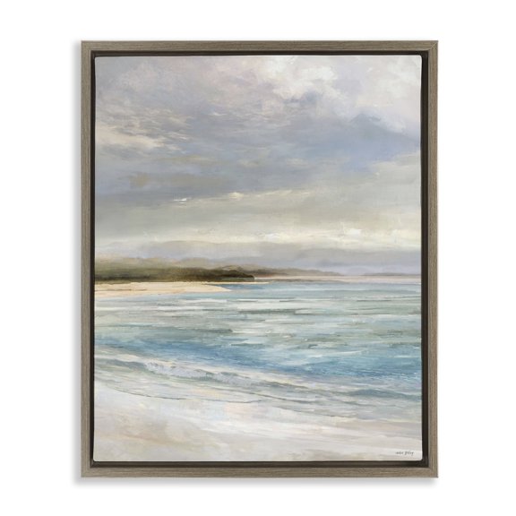 Stupell Industries Transitional Overcast Beach Scenery Brown Floating Frame Canvas Art, 17 x 21, by Amber Sterling