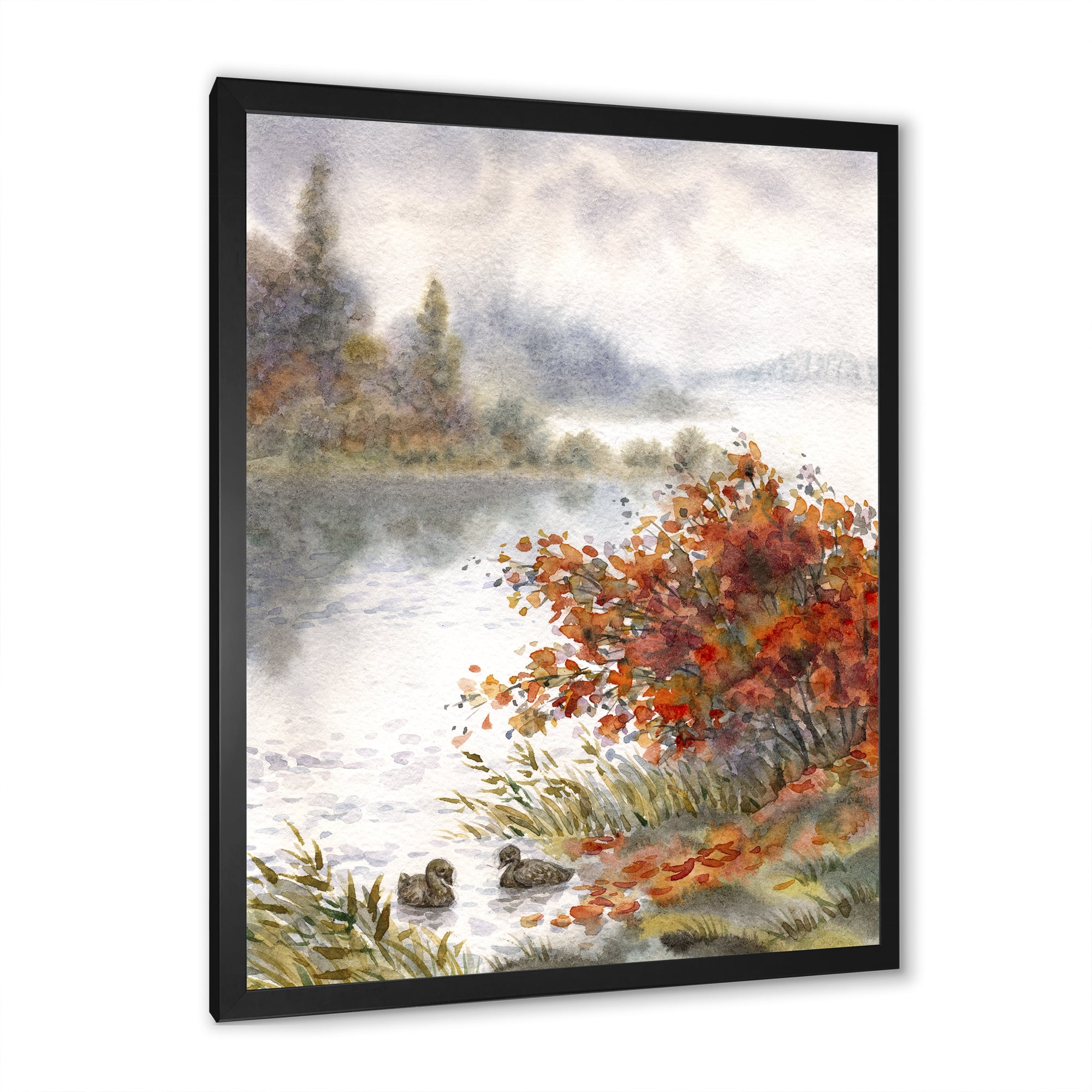 Designart 'View Of The Lake In Autumn Colored' Traditional Framed Art Print
