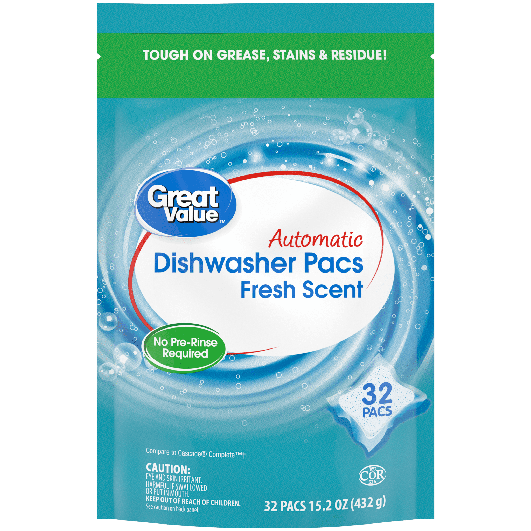Great Value Automatic Dishwasher Detergent Pods, Base Clean, Fresh Scent, 32 count