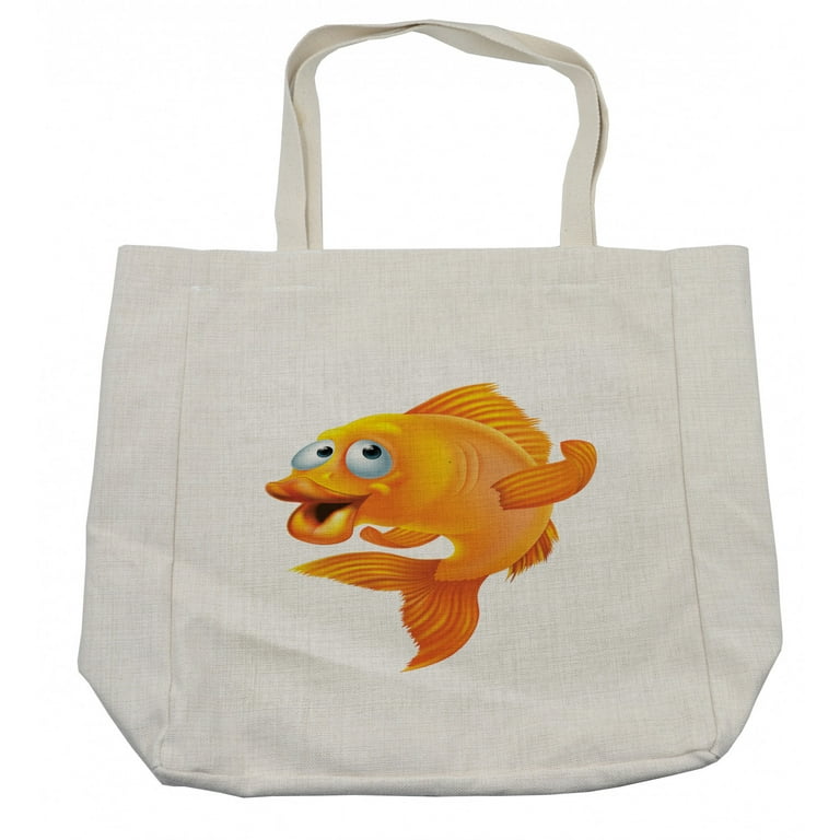 Fish Shopping Bag, Cartoon Character Happy Goldfish Smiling and