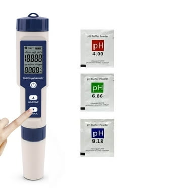 Sheiny 5-in-1 Digital Salinity pH, Temperature Meter for Pool, Blue/White