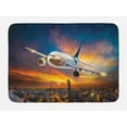 thumbnail image 1 of Travel Bath Mat, Aerial View of Airport with Plane on the Air Night Scenery over City Sunset Image, Non-Slip Plush Mat Bathroom Kitchen Laundry Room Decor, 29.5 X 17.5 Inches, Orange Blue, Ambesonne, 1 of 2