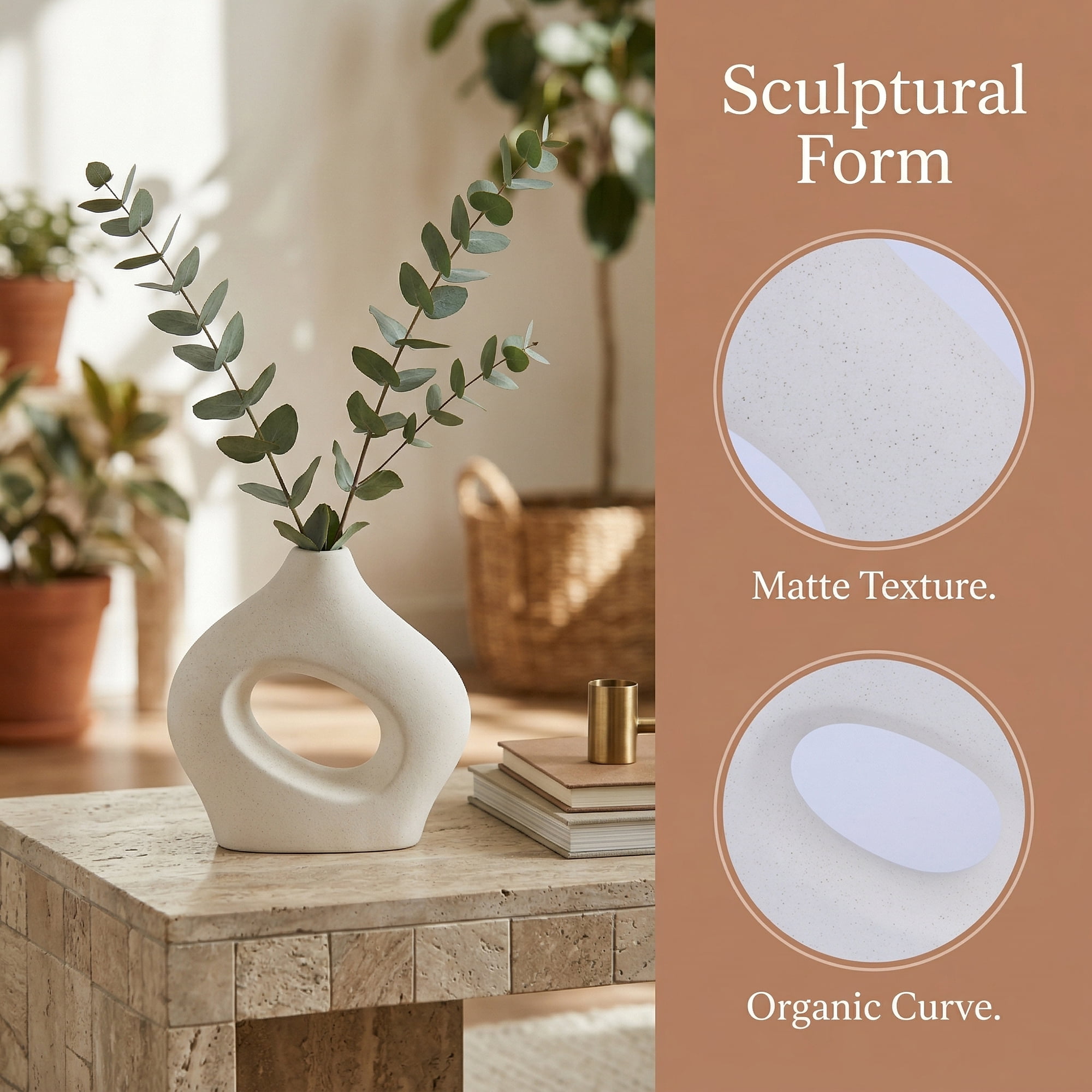 Unique Bargains Donut Hollow Circle Ceramic Flower Vase White 5.7"L x 1.6"W x 5.7"H