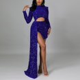 thumbnail image 4 of KaLI_store Formal Dresses Wedding Guest Dresses for Women Long Sleeve Modest Dresses for Woman, Formal Fit Flare Bridesmaid Dress Blue,L, 4 of 5