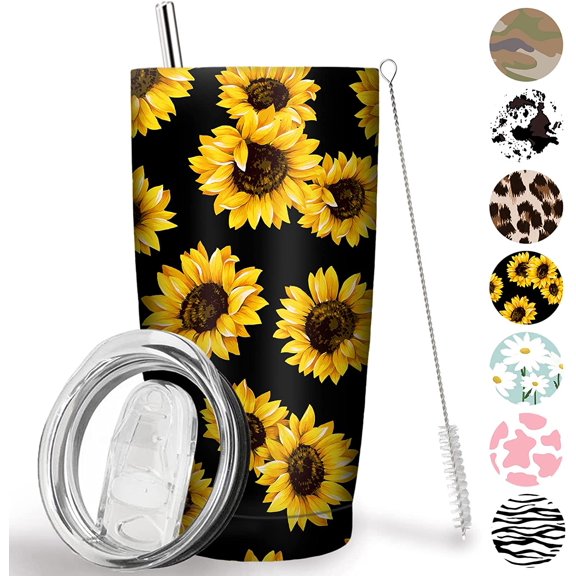 Sunflower Tumbler with Lid and Straw 20 oz Travel Sunflower Cups Stainless Steel Vacuum Insulated Coffee Mug Gift for Women and Men