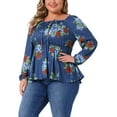 thumbnail image 4 of Agnes Orinda Plus Size Blouse for Women Sweetheart Neckline Long Sleeve Floral Peplum Top 2X Blue, 4 of 4