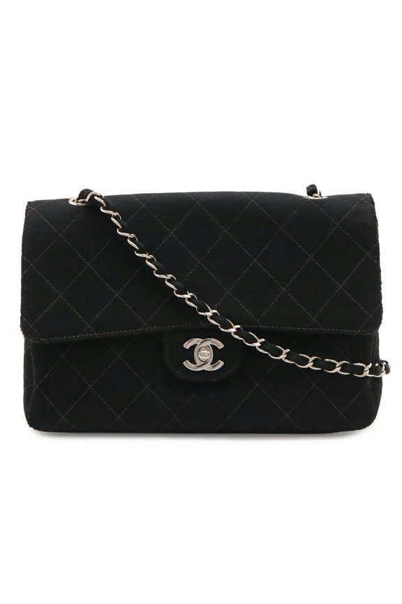 Pre-Owned CHANEL Matelass Coco Mark Chain Shoulder Bag, Cotton Jersey Leather, Black