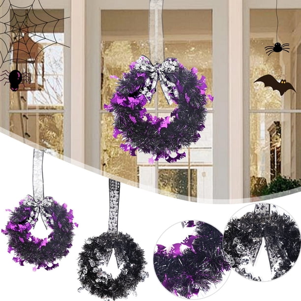 Xihbxyly Guirnalda de Halloween, Diseño Morado y Plateado, Decoración para Exteriores E Interiores, Decoración Única para El Hogar y Fiestas, Reutilizable para Eventos Temáticos, Tamaño 51,5 X 29 Cm