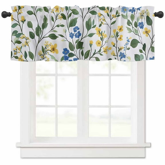 Blue Yellow Floral Spring Valances for Windows Farmhouse Kitchen Curtains Valances Rod Pocket Valance Curtains for Kitchen Windows Green Pastoral Summer Botanical Window Valances for Bathroom 42"x18"