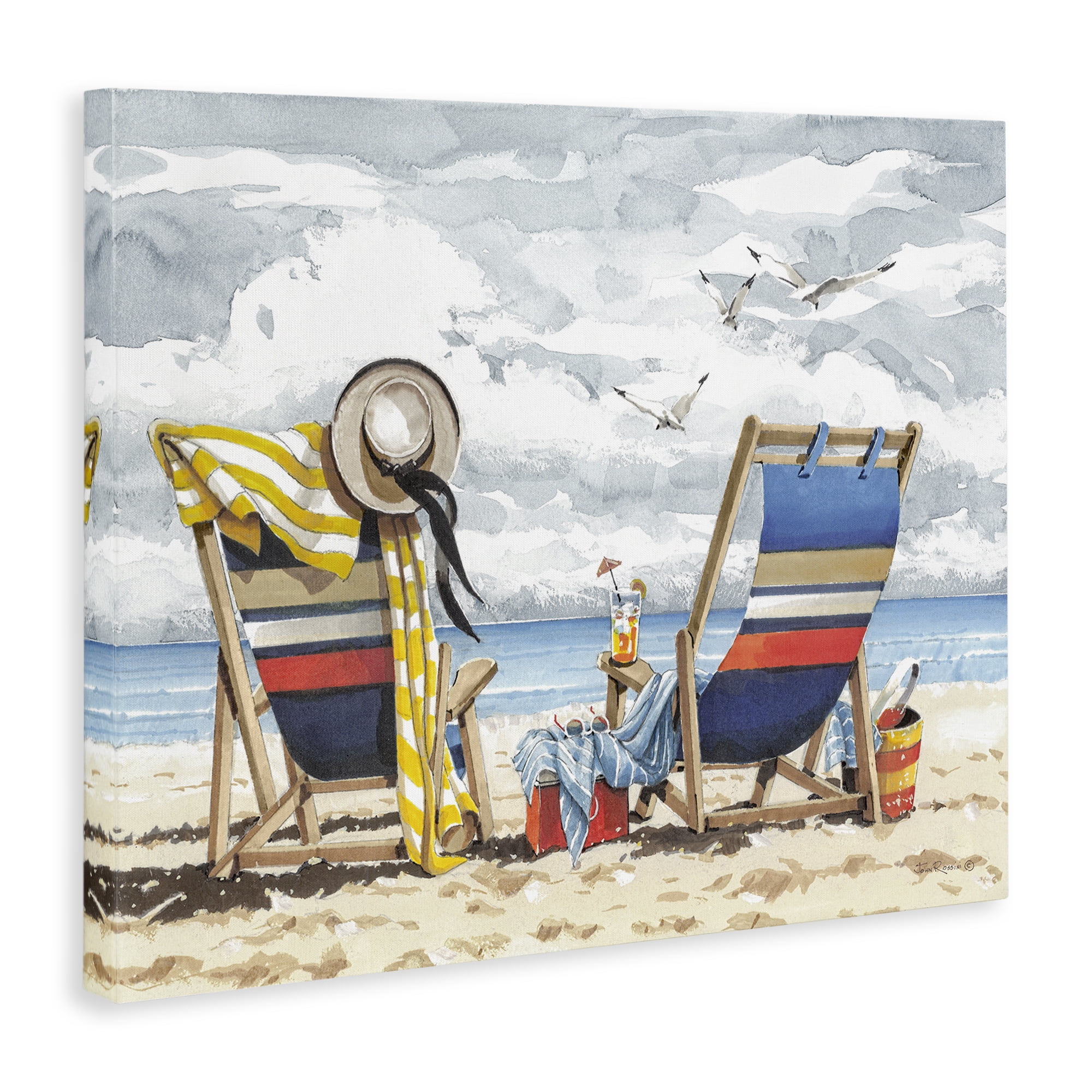 Stupell Industries Peaceful Beach Chairs Hangout Landscape & Nature Painting Wrapped Canvas Art Print Wall Art, 30 x 24