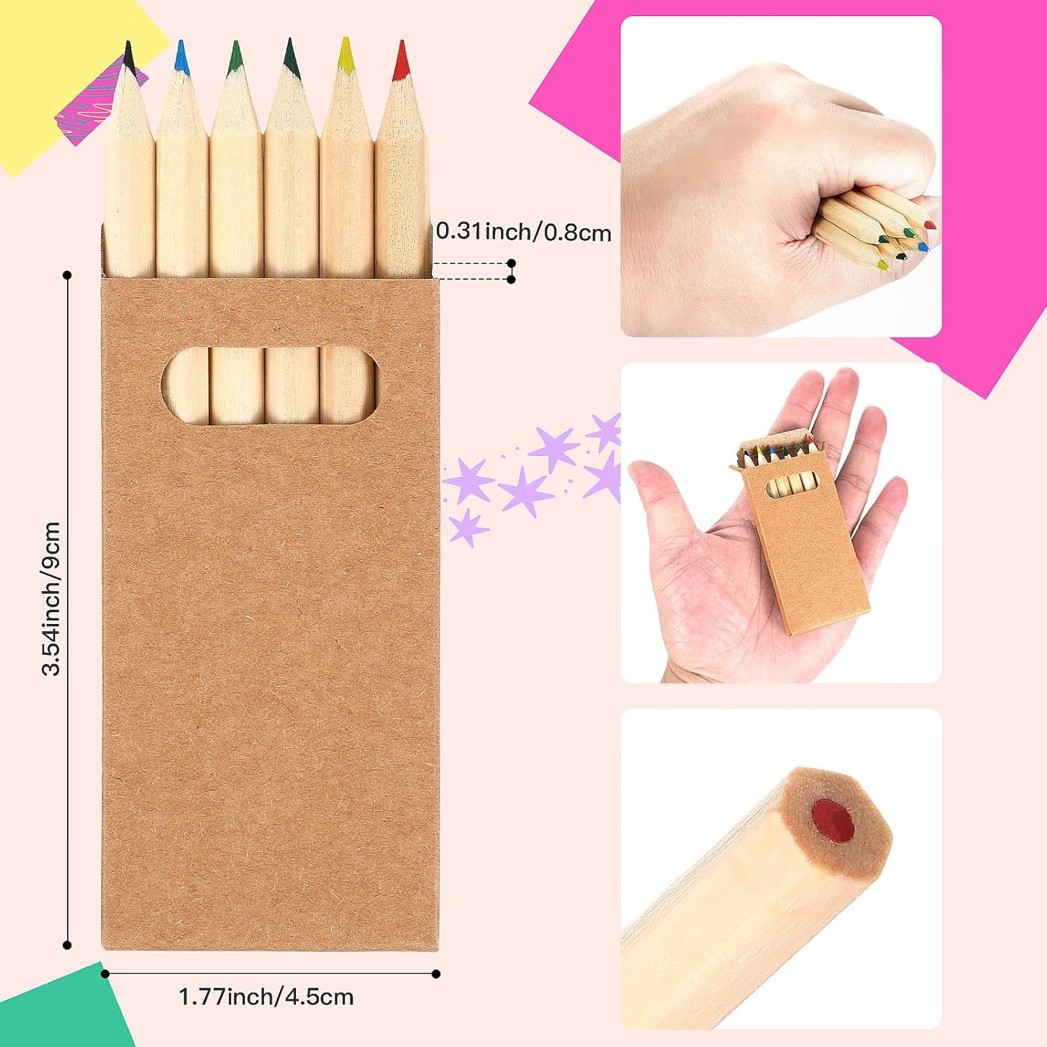 CCOCC 100 Packs Mini Colored Pencils for Kids 3.5 Inch Small Coloring Drawing Pencil in Boxes 6 Different Color for Easter Gift Painting Birthday Party Favor Classroom School Supplies