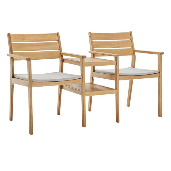 Modway Viewscape Outdoor Patio Ash Wood Jack and Jill Chair Set in Natural Taupe