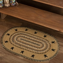 VHC Brands Kettle Grove Primitive Jute Tan Accent Rug Stencil Stars Border Oval w/Floor Pad 20"x30"