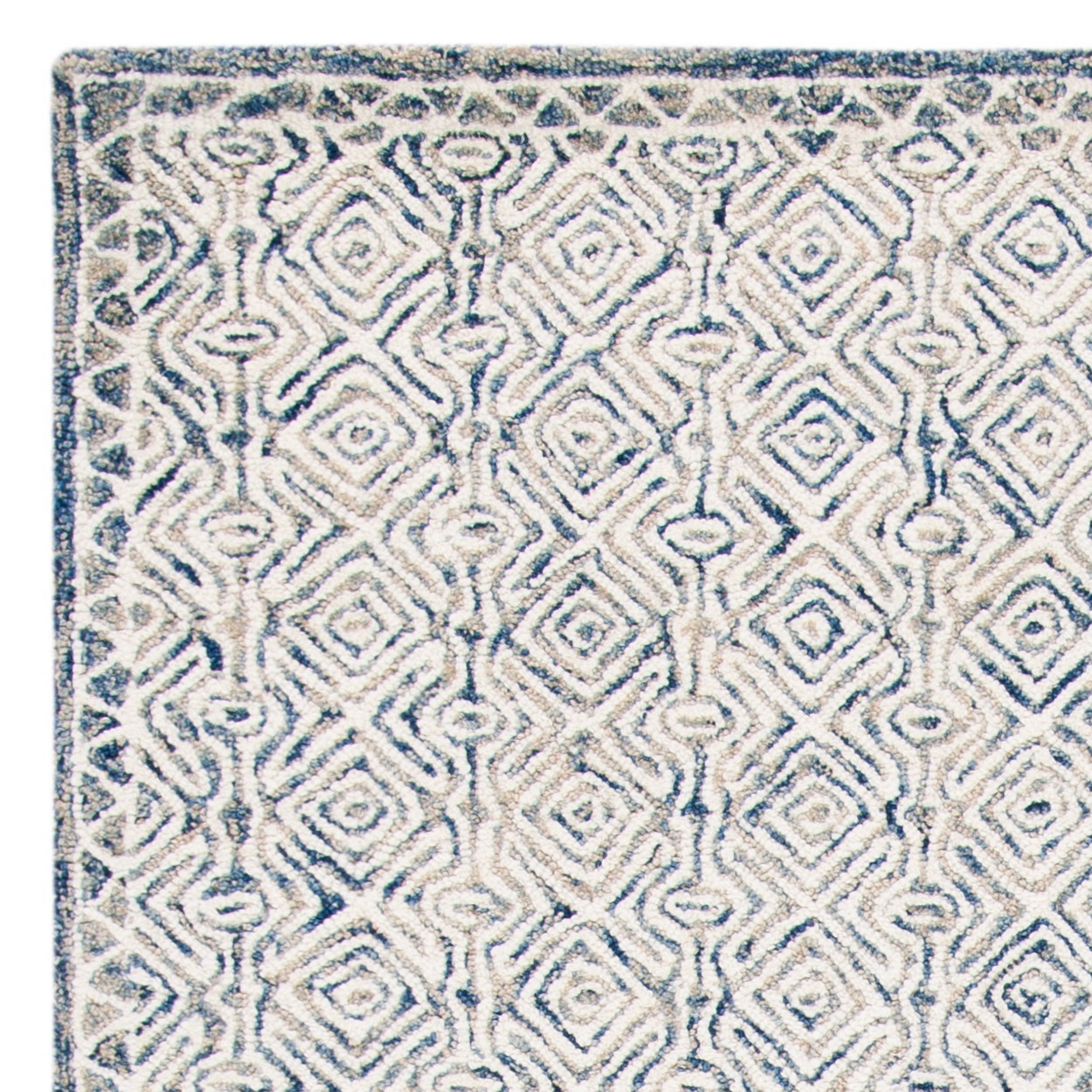 SAFAVIEH Micro-Loop Winthrop Geometric Diamonds Wool Area Rug, Navy/Ivory, 4' x 6'