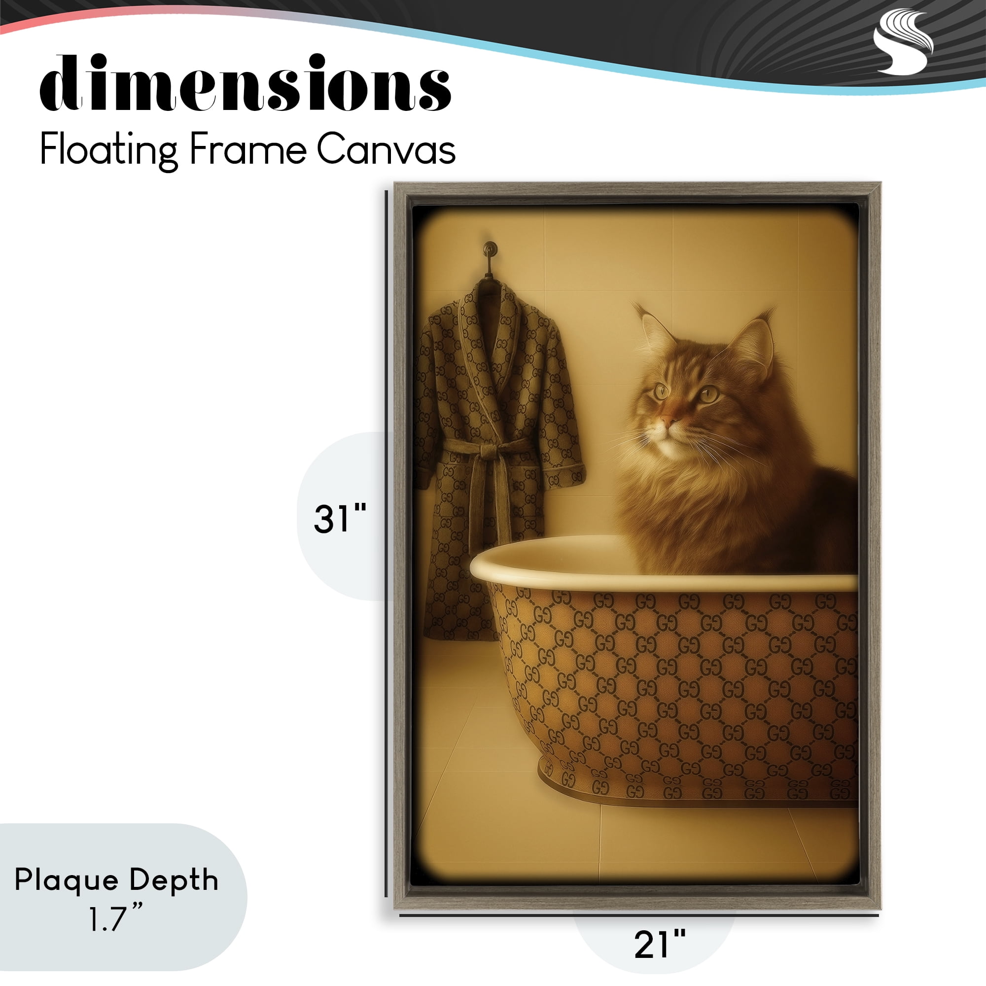 Stupell Industries Couture Main Coon in Luxury Tub Brown Framed Floater Canvas Wall Art, design by Grotto Studios