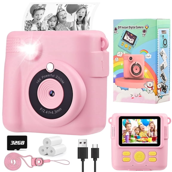 Instant Camera for Kids 3-12: Askmuse Kids Print Camera for Boys, Girls, Kids Camera Instant Print, Pink