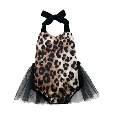 

Girls Bodysuits Tulle Skirt Leopard Printed Sleeveless Backless Baby Clothes Kids Children Loose Fashion Outwear Leisure Spring Summer Rompers Jumpsuits