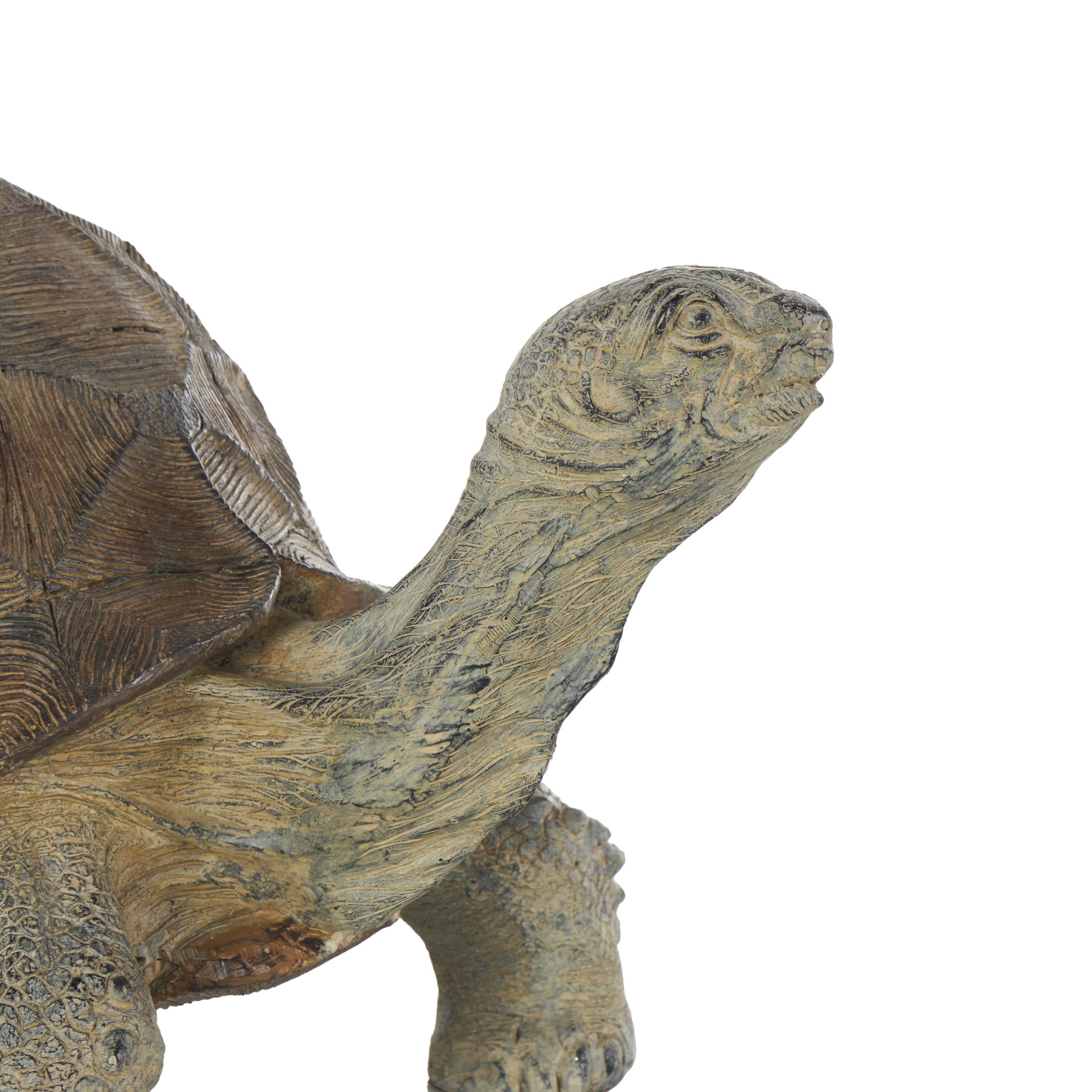 DecMode 13" Distressed Textured Turtle Garden Sculpture with Patterned Shell