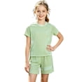 thumbnail image 2 of Amidoa Girls 2 Piece Outfits Summer Clothes Cute Short Sleeve T-Shirt and Casual Shorts Kids Clothing Sets,Green Size 9, 2 of 7