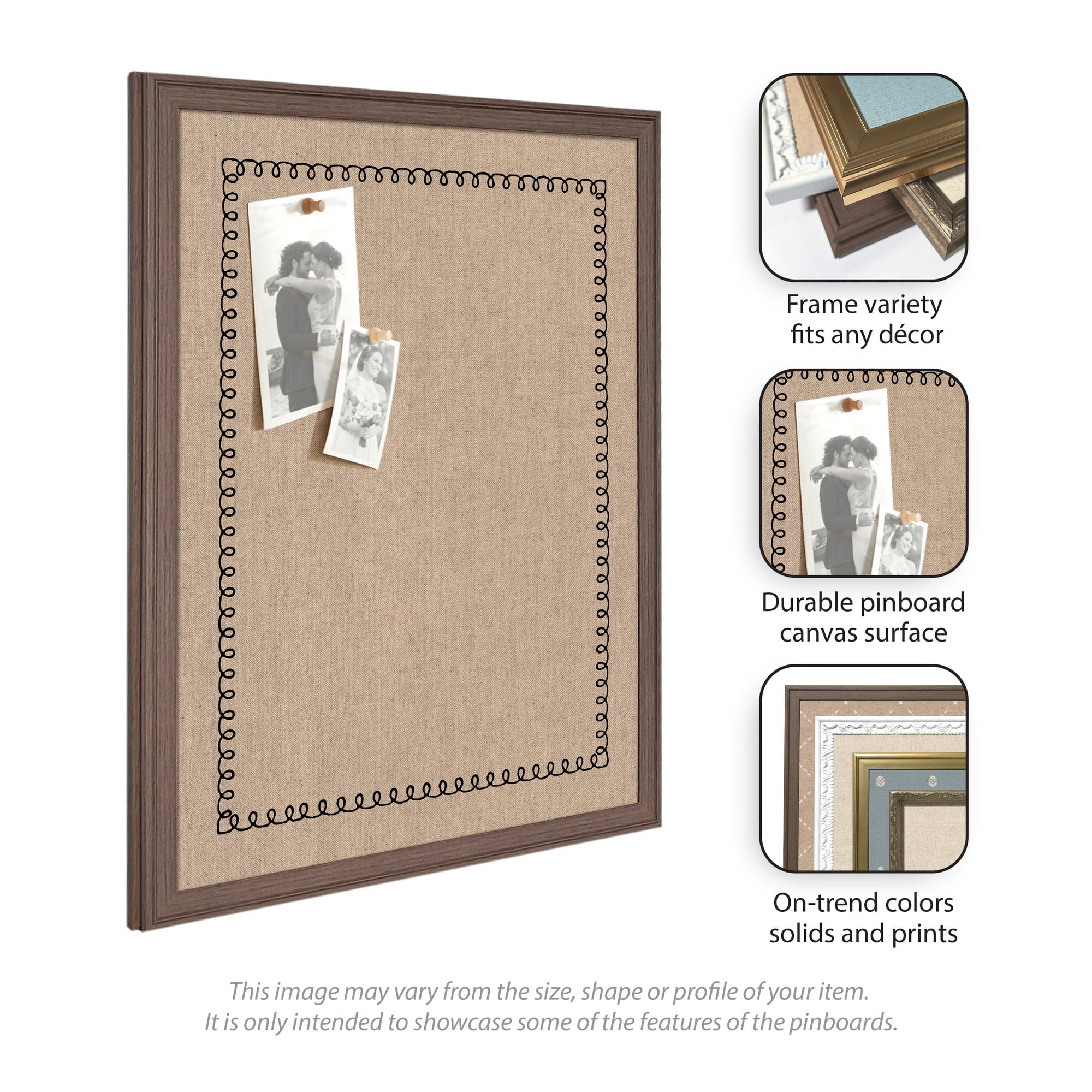 Kate and Laurel Framed Fabric Pinboard 17 x 41, Black Scalloped Edge Printed Linen Modern Bulletin Board for Use as a Vision Board or Wall Organization, Lucie Black Frame
