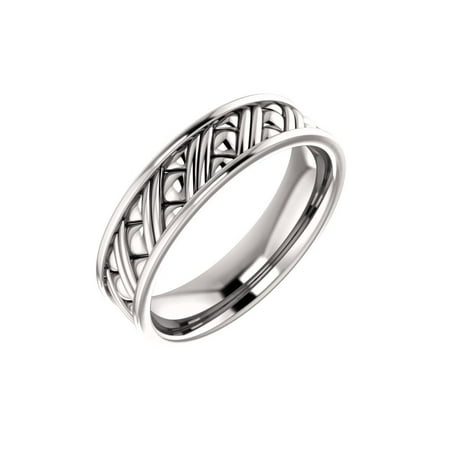 - 14K White Solid Gold 6 mm Woven Wedding Band Ring Size 10