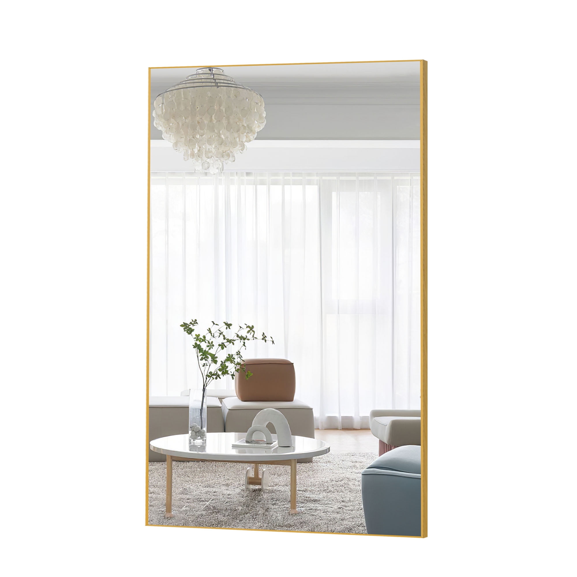 59 in x 36 in Gold Modern Wall Mirror