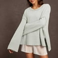 thumbnail image 2 of Womens Sweater Solid Long Flared Sleeve Side Slit Casual Crew Neck Knitted Lightweight Sweaters, 2 of 2