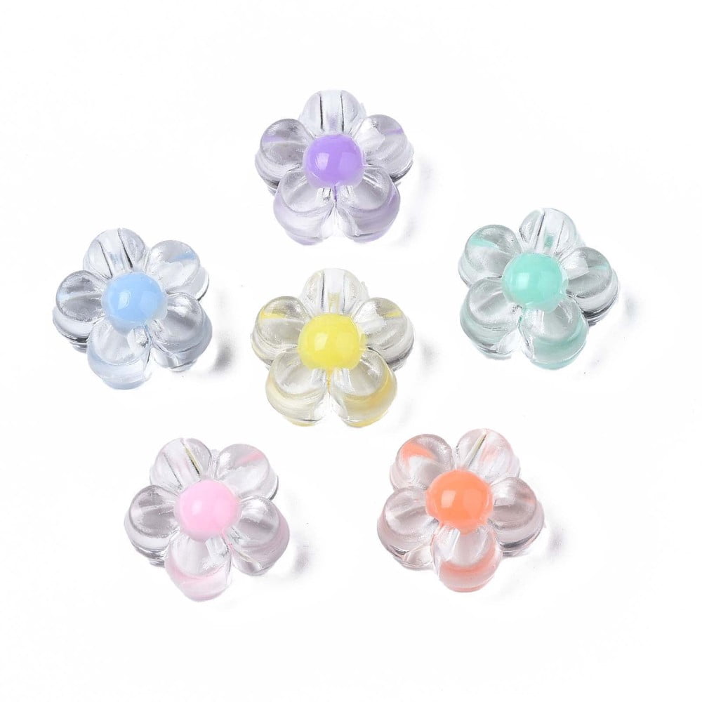 Transparent Acrylic Beads Bead in Bead Flower Mixed Color 12x13x6mm Hole: 2.5mm 900pcs/500g