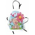 thumbnail image 1 of Funny Bear Apron, Cartoon Style Illustration of a Romantic Teddy with Hearts and Flowers, Unisex Kitchen Bib with Adjustable Neck for Cooking Gardening, Adult Size, Multicolor, by Ambesonne, 1 of 4