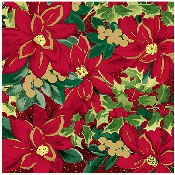 Disposable Christmas Lunch Napkins - 6.5 x 6.5" Christmas Poinsettia Design, Single Use Guest Towels, Soft, Hand Towel, Merry Christmas, New Years, Party, Holidays, Tablesetting (20)