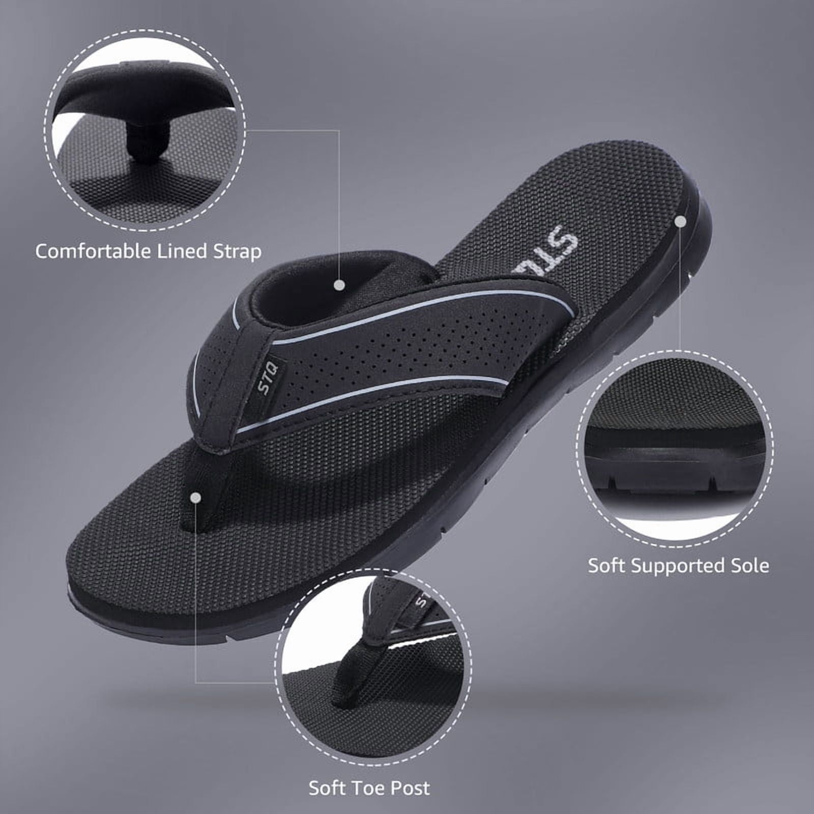 STQ Women‘s Flip-flop Non Slip Comfortable Yoga-Mat Thong Sandals for Outdoor All Black 7 US