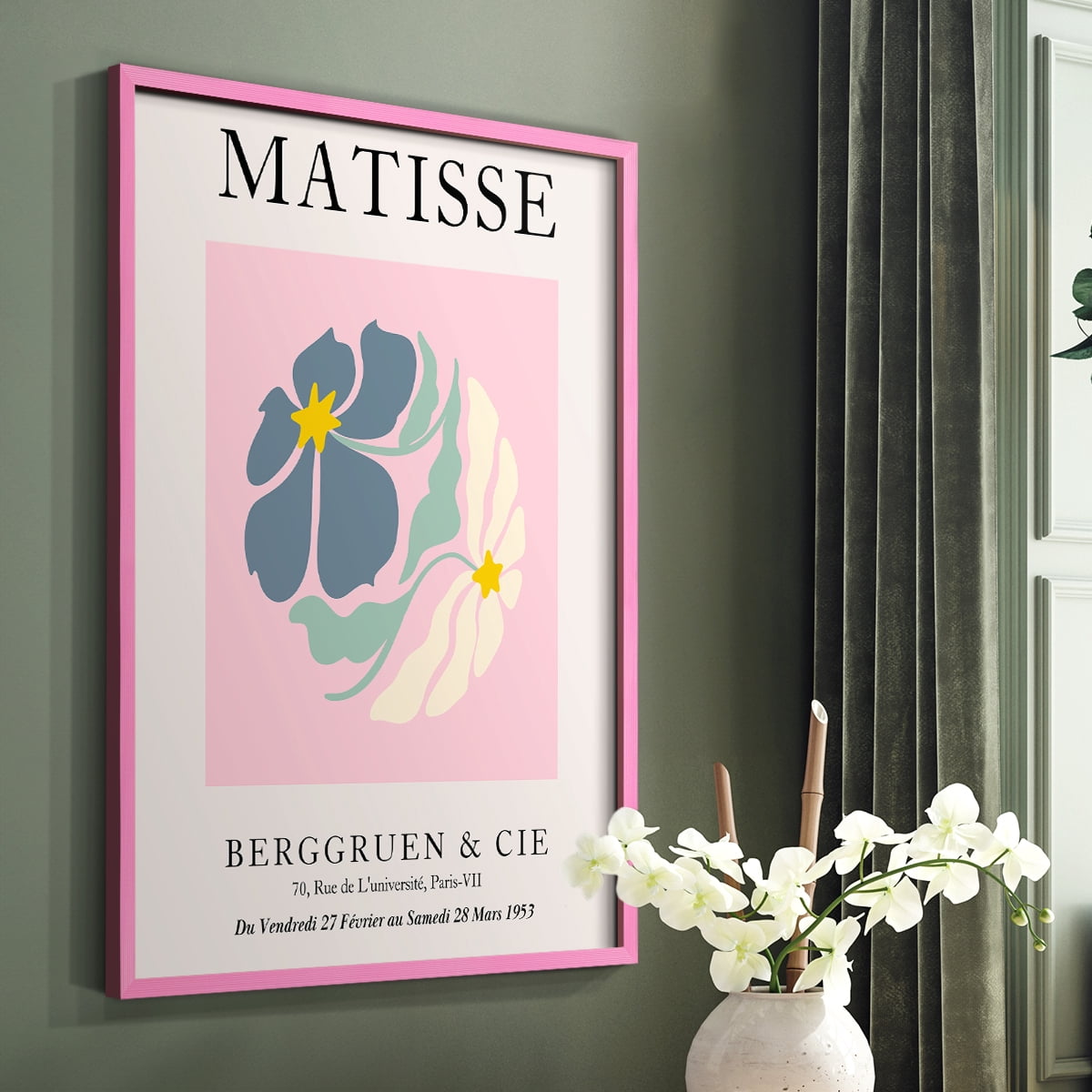 Matisse CDXCVI in Pink Solid Wood Framed Print No Nail Hanging