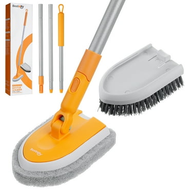 BESTNIFLY 42'' Extendable Bathroom Kitchen Scrub Brushes with Bathtub Brush Refill for Cleaning Shower Grout Floor Bathroom Kitchen