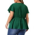 thumbnail image 4 of DARING DIVA Women's Plus Flare Sleeves V Neck Lace Front Peplum Blouse 2X Dark Green, 4 of 6