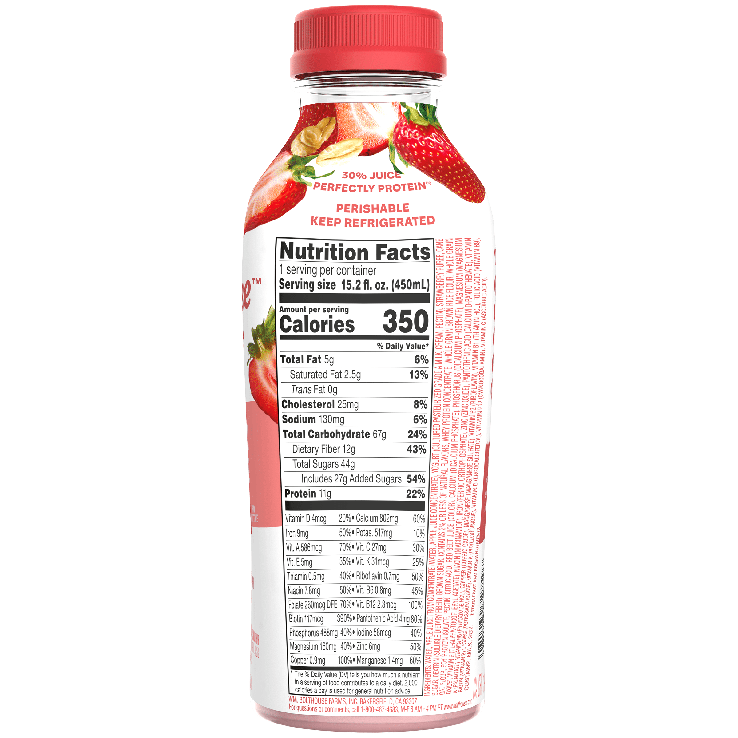 Bolthouse Farms Fruit Smoothie, Strawberry Parfait, 15.2 fl. oz. Bottle