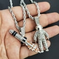 thumbnail image 2 of Silver Plated Simulated Diamond Iced Astronaut & Spaceship Rocket Pendant w/ 4mm 24" Rope Chain Hip Hop Fashion Necklace Gift Set, 2 of 5