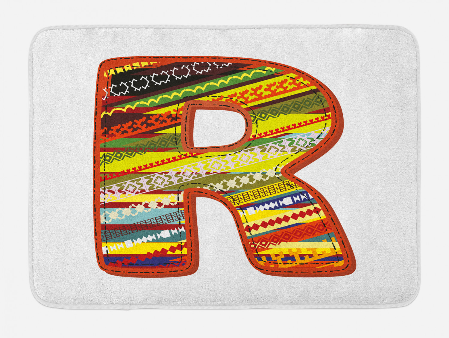 Letter R Bath Mat, Ethnic Ornamental R Letter with Abstract Aztec ...