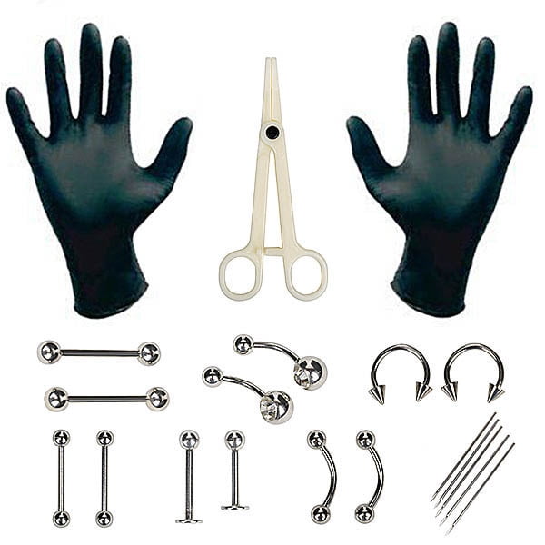 20pcs/lot Pro Body Piercing Kits Puncture with Ear Nose Eyebrow Sets Plier Piercings Clamp Steel