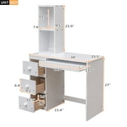 Euroco Wood Twin Bunk Loft Bed with Desk, Drawers and Shelf for Kids Teens, White