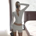 thumbnail image 6 of Women's 2 Piece Workout Set Zip Up Hooded Crop Jacket High Waist Shorts Activewear Outfit, 6 of 8