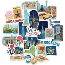 Navy Peony Iconic New York State Travel Stickers (28 Pieces) - Gouache Style, USA-Themed