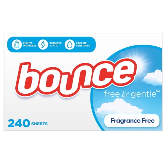 Bounce Dryer Sheets, Free & Gentle, Unscented, 240 Count