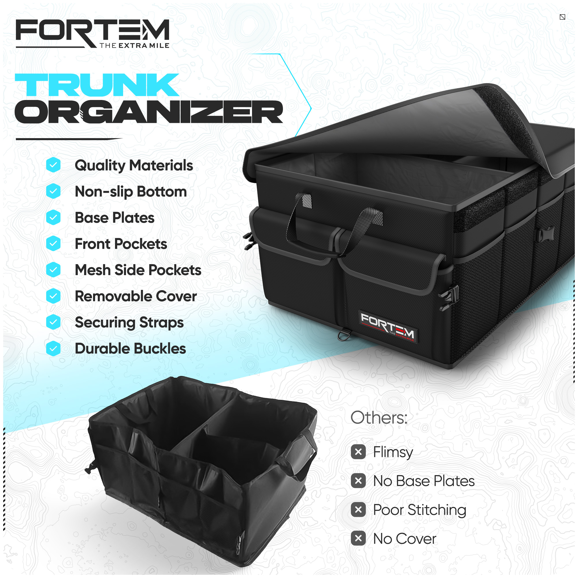 Organizer Pieghevole Per Bagagliaio Auto - Scatola Portaoggetti In Poliestere Con Base Rigida E 2 Scomparti - Perfetto Per Spesa E Ordine