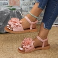 thumbnail image 4 of Pandaie Women's Flower Flat Sandals Elastic Ankle Strap Footbed Slides Sandal Comfortable Slip on Walking Shoes for Summer Beach Vacation Pink 6.5, 4 of 9