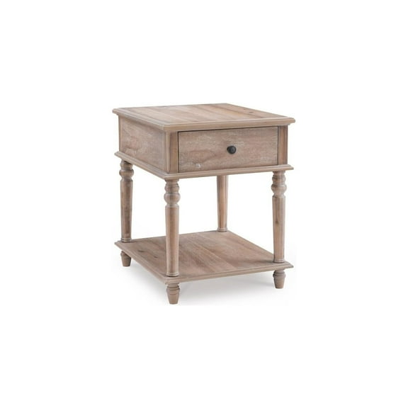 Rectangle End Table - Wood Veneer & Turned Legs - Storage Drawer & Shelf