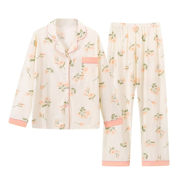 Women Pajama Sets Pink Cute Pajama Sets for Women Ladies' and Luxurious Temperament Loose Plus Size Casual Home Clothes Mom's Imitation Cotton Pajamas Long Sleeved Pants Set Women Blending Shirts