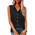 thumbnail image 2 of BRGZLK Women Linen Shirts Summer Turn Down Collar Solid Color Lightweight Loose Breathable Sleeveless Camisole Basic Tank Top for Going Out Black 4XL, 2 of 5
